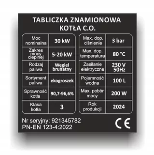 Typový štítok kotla